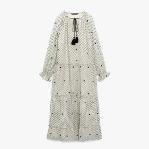 Zara White Embroidered Maxi Dress (size S but fits like L/XL)